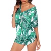 image:imageSWOMOG Couple Satin Matching Pajamas Sets Women amp Men Short Sleeve Sleepwear Silk Button Down Nightwear 2 Pieces LoungewearGreen Leaf