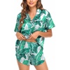 image:imageSWOMOG Couple Satin Matching Pajamas Sets Women amp Men Short Sleeve Sleepwear Silk Button Down Nightwear 2 Pieces LoungewearGreen Leaf