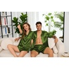 image:imageSWOMOG Couple Satin Matching Pajamas Sets Women amp Men Short Sleeve Sleepwear Silk Button Down Nightwear 2 Pieces LoungewearOlive Green