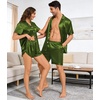 image:imageSWOMOG Couple Satin Matching Pajamas Sets Women amp Men Short Sleeve Sleepwear Silk Button Down Nightwear 2 Pieces LoungewearOlive Green