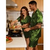 image:imageSWOMOG Couple Satin Matching Pajamas Sets Women amp Men Short Sleeve Sleepwear Silk Button Down Nightwear 2 Pieces LoungewearOlive Green