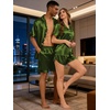 image:imageSWOMOG Couple Satin Matching Pajamas Sets Women amp Men Short Sleeve Sleepwear Silk Button Down Nightwear 2 Pieces LoungewearOlive Green