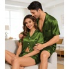 image:imageSWOMOG Couple Satin Matching Pajamas Sets Women amp Men Short Sleeve Sleepwear Silk Button Down Nightwear 2 Pieces LoungewearOlive Green