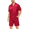 image:imageSWOMOG Couple Satin Matching Pajamas Sets Women amp Men Short Sleeve Sleepwear Silk Button Down Nightwear 2 Pieces LoungewearRed