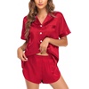 image:imageSWOMOG Couple Satin Matching Pajamas Sets Women amp Men Short Sleeve Sleepwear Silk Button Down Nightwear 2 Pieces LoungewearRed