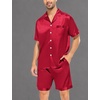 image:imageSWOMOG Couple Satin Matching Pajamas Sets Women amp Men Short Sleeve Sleepwear Silk Button Down Nightwear 2 Pieces LoungewearRed
