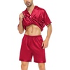 image:imageSWOMOG Couple Satin Matching Pajamas Sets Women amp Men Short Sleeve Sleepwear Silk Button Down Nightwear 2 Pieces LoungewearRed