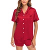 image:imageSWOMOG Couple Satin Matching Pajamas Sets Women amp Men Short Sleeve Sleepwear Silk Button Down Nightwear 2 Pieces LoungewearRed
