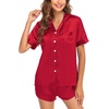 image:imageSWOMOG Couple Satin Matching Pajamas Sets Women amp Men Short Sleeve Sleepwear Silk Button Down Nightwear 2 Pieces LoungewearRed