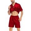 image:imageSWOMOG Couple Satin Matching Pajamas Sets Women amp Men Short Sleeve Sleepwear Silk Button Down Nightwear 2 Pieces LoungewearRed Striped