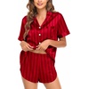 image:imageSWOMOG Couple Satin Matching Pajamas Sets Women amp Men Short Sleeve Sleepwear Silk Button Down Nightwear 2 Pieces LoungewearRed Striped
