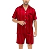 image:imageSWOMOG Couple Satin Matching Pajamas Sets Women amp Men Short Sleeve Sleepwear Silk Button Down Nightwear 2 Pieces LoungewearRed Striped