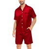 image:imageSWOMOG Couple Satin Matching Pajamas Sets Women amp Men Short Sleeve Sleepwear Silk Button Down Nightwear 2 Pieces LoungewearRed Striped
