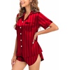 image:imageSWOMOG Couple Satin Matching Pajamas Sets Women amp Men Short Sleeve Sleepwear Silk Button Down Nightwear 2 Pieces LoungewearRed Striped