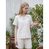 image:imageSWOMOG Cute Pajama Sets for Women 2 Piece Floral Print Short Sleeve Button Down Shirt and Shorts Summer Sleepwear LoungewearBlue Stripe Floral