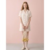image:imageSWOMOG Cute Pajama Sets for Women 2 Piece Floral Print Short Sleeve Button Down Shirt and Shorts Summer Sleepwear LoungewearWhite Bow Floral