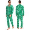 image:imageSWOMOG Family Christmas Pajamas Set Women amp Men Long Sleeve Sleepwear Party Pj Sets ButtonDown Loungewear SetGreen With Santa Claus