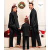 image:imageSWOMOG Family Matching Pajama Set WomenMenKids Satin Pajamas Long Sleeve Sleepwear Button Down Loungewear 2 Pcs Pj SetBlack