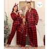 image:imageSWOMOG Family Matching Pajama Set WomenMenKids Satin Pajamas Long Sleeve Sleepwear Button Down Loungewear 2 Pcs Pj SetBlack and Red Plaid