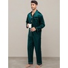 image:imageSWOMOG Family Matching Pajama Set WomenMenKids Satin Pajamas Long Sleeve Sleepwear Button Down Loungewear 2 Pcs Pj SetDeep Green
