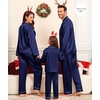 image:imageSWOMOG Family Matching Pajama Set WomenMenKids Satin Pajamas Long Sleeve Sleepwear Button Down Loungewear 2 Pcs Pj SetDeep Navy Blue