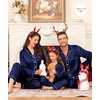 image:imageSWOMOG Family Matching Pajama Set WomenMenKids Satin Pajamas Long Sleeve Sleepwear Button Down Loungewear 2 Pcs Pj SetDeep Navy Blue