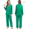 image:imageSWOMOG Family Matching Pajama Set WomenMenKids Satin Pajamas Long Sleeve Sleepwear Button Down Loungewear 2 Pcs Pj SetEmerald Green