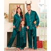 image:imageSWOMOG Family Matching Pajama Set WomenMenKids Satin Pajamas Long Sleeve Sleepwear Button Down Loungewear 2 Pcs Pj SetGreen