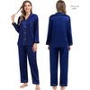 image:imageSWOMOG Family Matching Pajama Set WomenMenKids Satin Pajamas Long Sleeve Sleepwear Button Down Loungewear 2 Pcs Pj SetNavy Blue