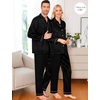 image:imageSWOMOG Family Matching Pajama Set WomenMenKids Satin Pajamas Long Sleeve Sleepwear Button Down Loungewear 2 Pcs Pj SetZ Black With Classic Collar