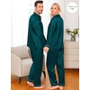 image:imageSWOMOG Family Matching Pajama Set WomenMenKids Satin Pajamas Long Sleeve Sleepwear Button Down Loungewear 2 Pcs Pj SetZ Deep Green With Classic Collar