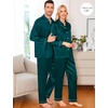 image:imageSWOMOG Family Matching Pajama Set WomenMenKids Satin Pajamas Long Sleeve Sleepwear Button Down Loungewear 2 Pcs Pj SetZ Deep Green With Classic Collar