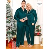 image:imageSWOMOG Family Matching Pajama Set WomenMenKids Satin Pajamas Long Sleeve Sleepwear Button Down Loungewear 2 Pcs Pj SetZ Deep Green With Classic Collar