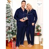 image:imageSWOMOG Family Matching Pajama Set WomenMenKids Satin Pajamas Long Sleeve Sleepwear Button Down Loungewear 2 Pcs Pj SetZ Deep Navy Blue With Classic Collar