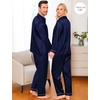 image:imageSWOMOG Family Matching Pajama Set WomenMenKids Satin Pajamas Long Sleeve Sleepwear Button Down Loungewear 2 Pcs Pj SetZ Deep Navy Blue With Classic Collar