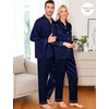 image:imageSWOMOG Family Matching Pajama Set WomenMenKids Satin Pajamas Long Sleeve Sleepwear Button Down Loungewear 2 Pcs Pj SetZ Deep Navy Blue With Classic Collar
