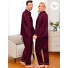 image:imageSWOMOG Family Matching Pajama Set WomenMenKids Satin Pajamas Long Sleeve Sleepwear Button Down Loungewear 2 Pcs Pj SetZ Deep Wine Red With Classic Collar