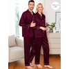 image:imageSWOMOG Family Matching Pajama Set WomenMenKids Satin Pajamas Long Sleeve Sleepwear Button Down Loungewear 2 Pcs Pj SetZ Deep Wine Red With Classic Collar