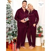 image:imageSWOMOG Family Matching Pajama Set WomenMenKids Satin Pajamas Long Sleeve Sleepwear Button Down Loungewear 2 Pcs Pj SetZ Deep Wine Red With Classic Collar