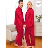 image:imageSWOMOG Family Matching Pajama Set WomenMenKids Satin Pajamas Long Sleeve Sleepwear Button Down Loungewear 2 Pcs Pj SetZ Red With Classic Collar