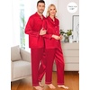 image:imageSWOMOG Family Matching Pajama Set WomenMenKids Satin Pajamas Long Sleeve Sleepwear Button Down Loungewear 2 Pcs Pj SetZ Red With Classic Collar
