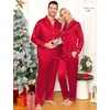 image:imageSWOMOG Family Matching Pajama Set WomenMenKids Satin Pajamas Long Sleeve Sleepwear Button Down Loungewear 2 Pcs Pj SetZ Red With Classic Collar