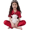 image:imageSWOMOG Kids Silk Pajamas 3 Piece Girls Boys Satin Pajamas Set ButtonDown PJs Set Soft Loungewear Short Sleeve SleepwearRed 1