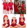 image:imageSWOMOG Kids Silk Pajamas 3 Piece Girls Boys Satin Pajamas Set ButtonDown PJs Set Soft Loungewear Short Sleeve SleepwearRed 1