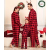 image:imageSWOMOG Matching Family Christmas Pajamas Set Modal Long Sleeve ButtonDown Sleepwear Family Festival Party Xmas PJs SetsRed With Black Grid