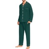 image:imageSWOMOG Men Cotton Pajamas Set Christmas Green Comfy Long Sleeve Sleepwear Soft Button Down Modal Nightwear 2 Piece Pj Set with Pockets