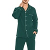 image:imageSWOMOG Men Cotton Pajamas Set Christmas Green Comfy Long Sleeve Sleepwear Soft Button Down Modal Nightwear 2 Piece Pj Set with Pockets