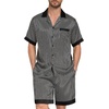 image:imageSWOMOG Men Satin Silk Pajamas Sets with Pockets Short Sleeve ButtonDown PJs Sets 2 Piece Summer Sleepwear SXXLBlack Stripe Gold