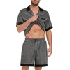 image:imageSWOMOG Men Satin Silk Pajamas Sets with Pockets Short Sleeve ButtonDown PJs Sets 2 Piece Summer Sleepwear SXXLBlack Stripe Gold