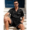 image:imageSWOMOG Men Satin Silk Pajamas Sets with Pockets Short Sleeve ButtonDown PJs Sets 2 Piece Summer Sleepwear SXXLStyleablack